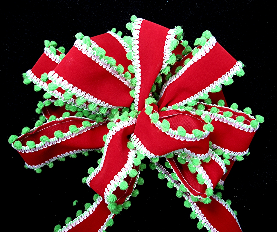 Pom Pom Wired Cord Trim- Christmas, Red, Green, & White- 1/2 inch