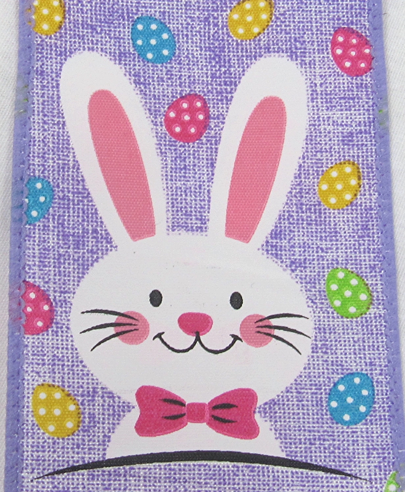 Bunny Faces with Glitter on Canvas Wired Edge Ribbon, Easter
