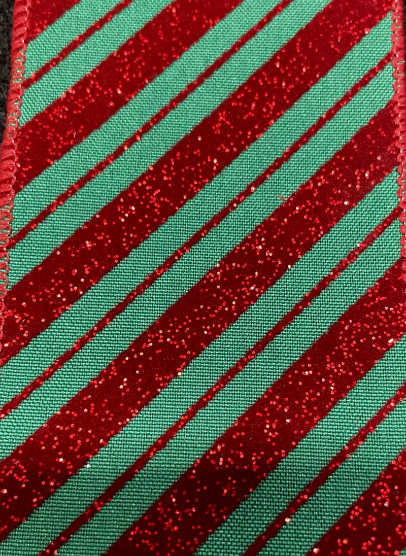 Wired Christmas Ribbon Red Stripes - 1 1/2 x 10 Yards, Red White
