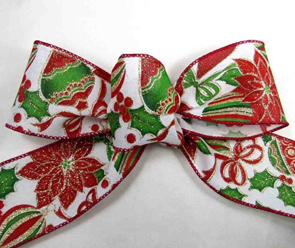 Wired Christmas Poinsettia Ribbon